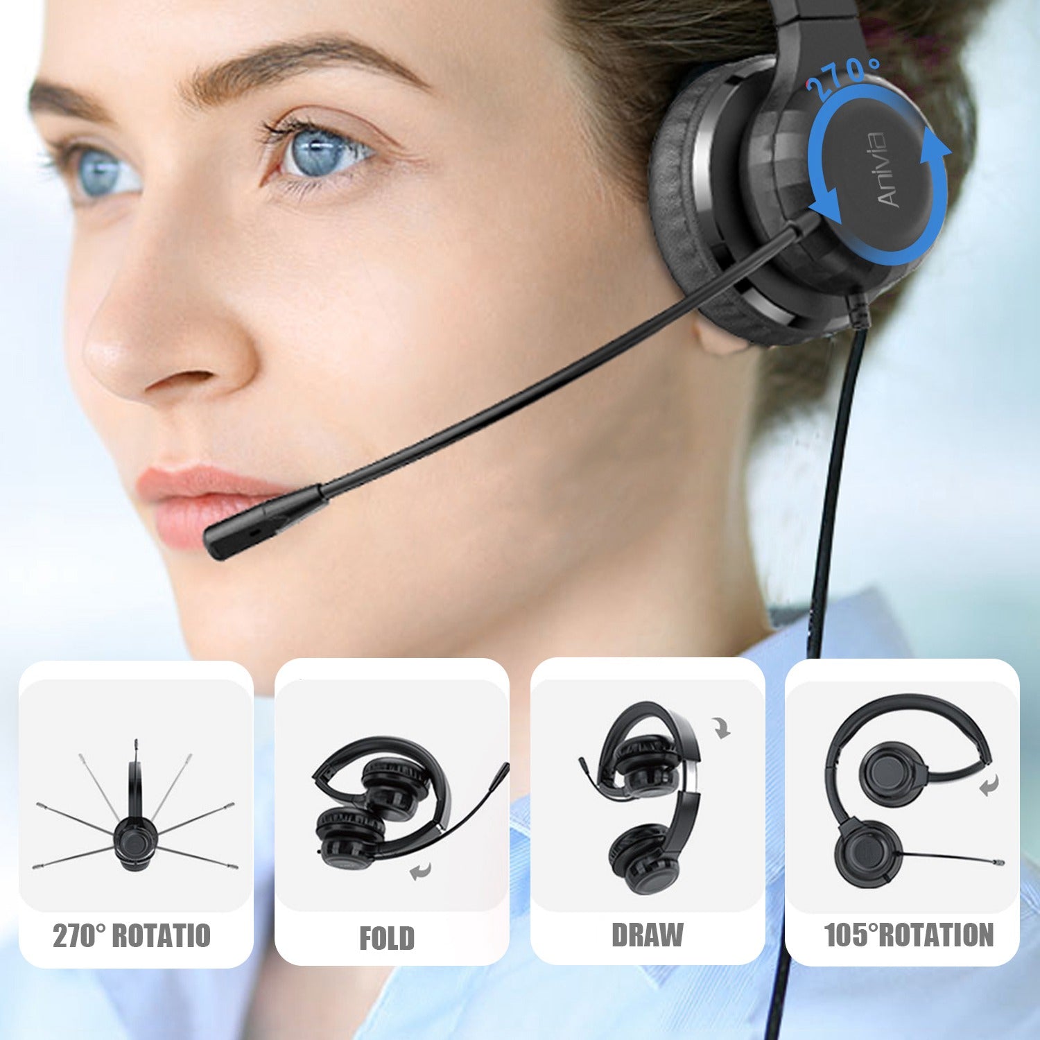 ANIVIA A7 Wired Headset with Noise-reduction Microphone Folding Rotating Headphone Integrated Headset for Game Conversation ANIVIA A7 Wired Headset with Noise-reduction Microphone Folding Rotating Headphone Integrated Headset for Game Conversation